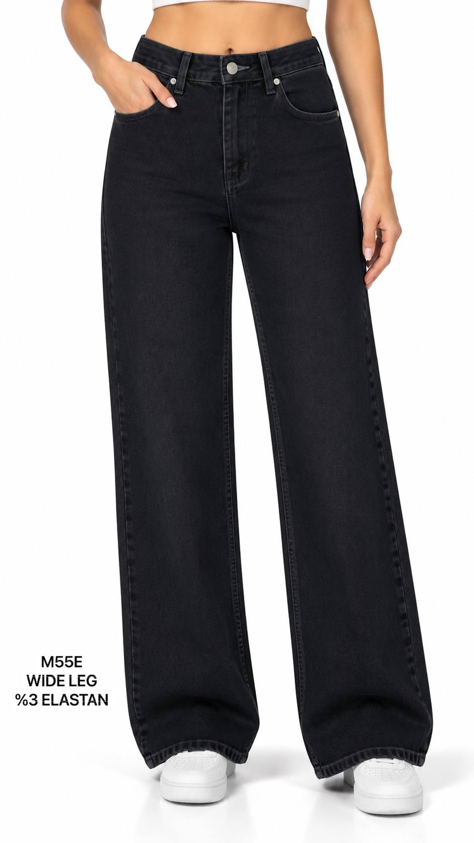 ELASTAN WIDELEG DENİM PANTOLON görsel 5